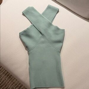 Reiss Mint Green Cross-Front Ribbed Tank